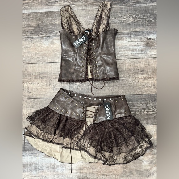 MURCI Chic Brown Lace-Up Mini skirt SET !!!! - Picture 3 of 6